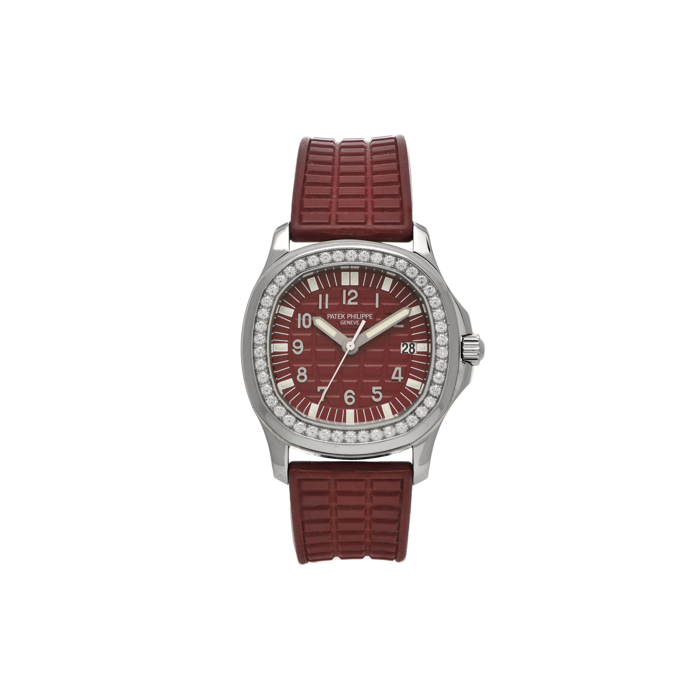 p**ek ph**ppe stainless steel rubber Di*m*nd 37mm aquanaut quartz watch burgundy 5067a-010